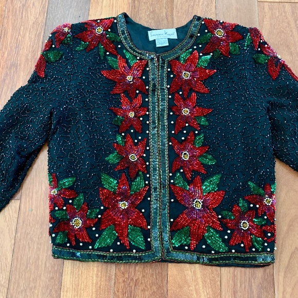 Laurence Kazar Beaded Sequin Silk Holiday Christmas Jacket - Picture 1 of 4